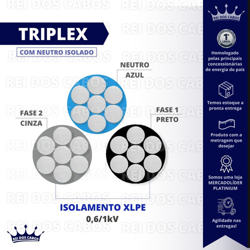 Cabo Aluminio Triplex 16mm Vias Isoladas Com 600 Metros