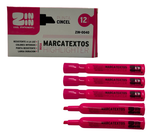 12 Marcatextos Rosa Resaltador Punta Cincel Tipo Sharpie