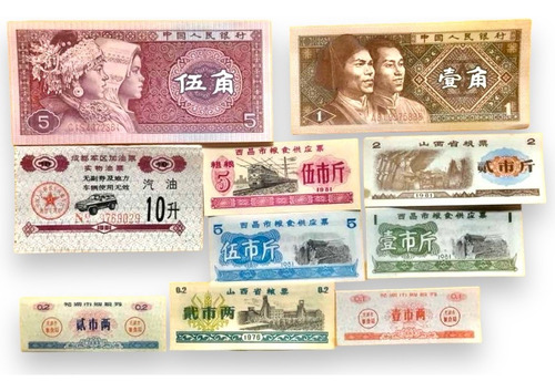 Wow 8 Billetes De China Fen Muy Pequeños Más 2 Billetes Yuan (Usado)