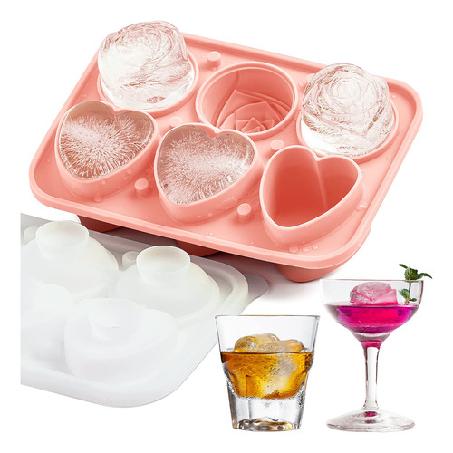 Bandeja Para Cubitos De Hielo Con Forma De Corazón De 3 Rosa