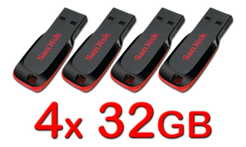 Lote 4 X Sandisk 32gb Cruzer Blade Usb Flash Pen Drive 32 Gb