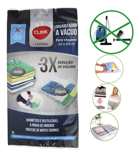 5 Sacos À Vácuo 40x60 Mala Viagem Otimiza Resistente Durável