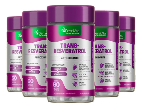 Kit 5x Trans- Resveratrol Antioxidante 3x1, 700mg - Denavita