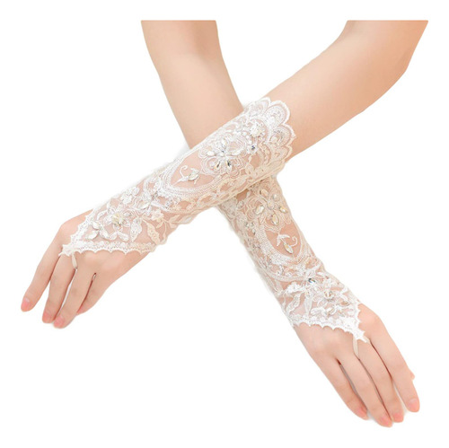 Guantes De Encaje Para Boda, Sin Dedos, Con Diamantes De Imi
