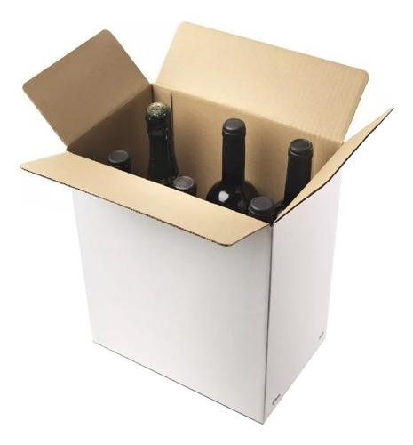 Caja Blanca 6 Botellas Vino 23x16x32 Carton Corrugado X10
