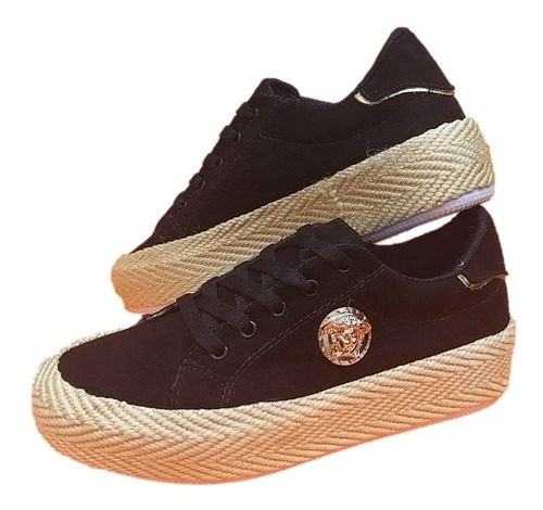 Imagen 1 de 4 de Zapatos Negros Mujer Casual Tipo Tenis Bahia #36