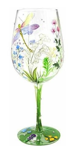 Nymphfable Hand-painted Wine Glass Colorful Dragonflies Flow