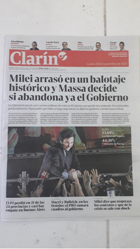 Diario Clarín Javier Milei Presidente 20 Noviembre 2023