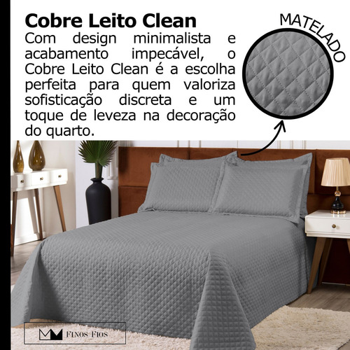 Cobre Leito Colcha Clean Casal Padrão 3 Peças Cinza