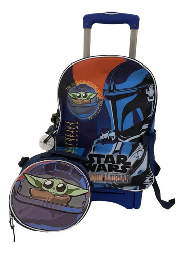 Mochila Yoda Star Wars Mandalorian Con Llantitas 5 Piezas Diseño de la tela yoda y mandalorian