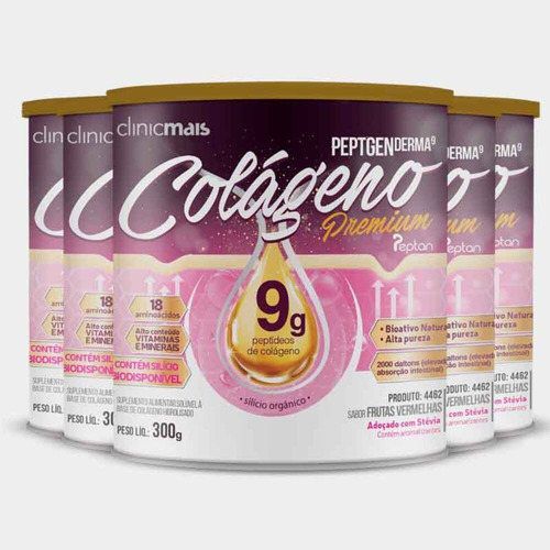 Kit 5 Colágeno Hidrolisado 9g Clinicmais 300g Frutas Negras