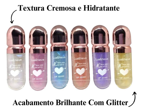Lip Gloss Labial Love You Lovers Lua & Neve Kit Com 6 Peças