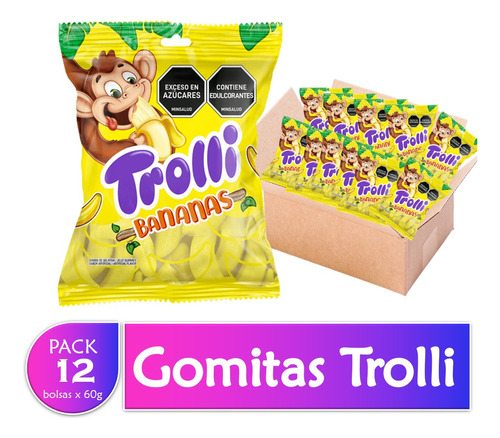 Gomitas Dulces Trolli Bananas 60grs Pack X12 Uds