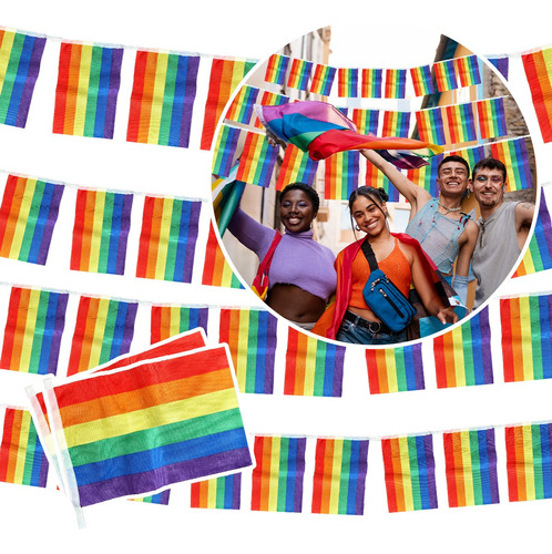 3 Guía Banderines Lgbt Pride Marcha Orgullo 90 Banderas 21mt