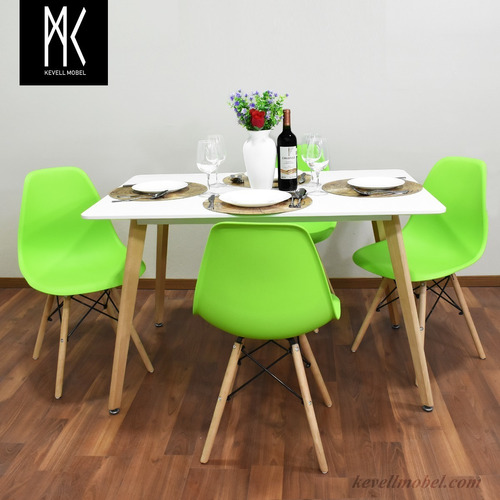 Comedor Minimalista Eames Mesa Rectangular + 4 Sillas Verdes