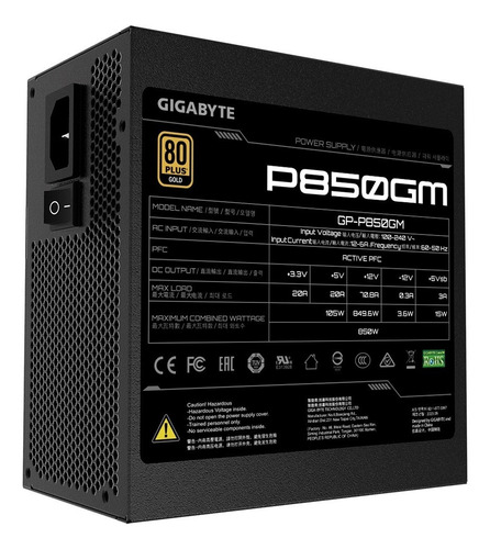 Imagen 7 de 8 de Fuente 850w Gigabyte 80+ Gold P850gm Full Modular