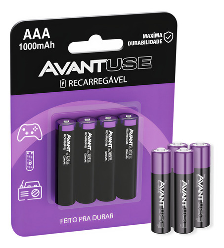 Kit 4 Pilhas Recarregável Palito Aaa 3a 1.2v 1000mah Cod: 408180016 Avant Use