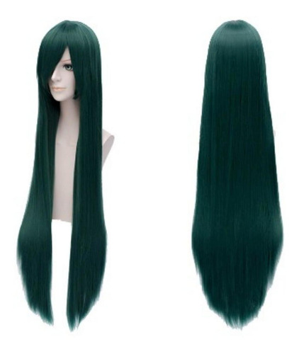 Peruca Wig Super Longa 1 Metro Cosplay Fantasia Verde Escuro