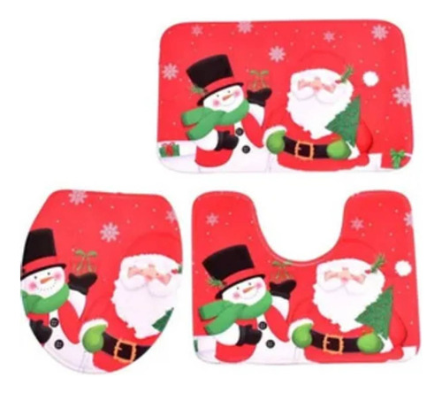 Set De 3 Piezas Tapetes Para Baño Navidad Diseño Santa