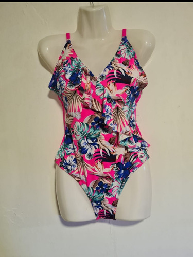 Traje De Baño Flores Color Fucsia Pabilo Ajustable Talla 38