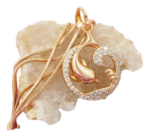Collar Oro 24k Dije Delfín Mar Diamantes Cadena Gold Amuleto