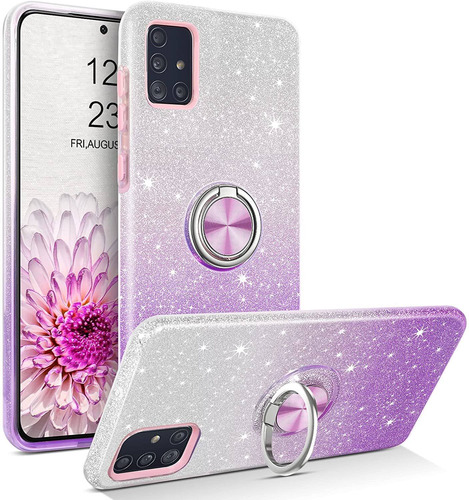 Funda Para Samsung Galaxy A51 - Blanca/violeta Con Glitter