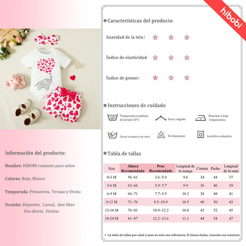 3pcs Conjunto Para Bebé Con Estampado De Elefante Y Corazón Blanco 18-24 M