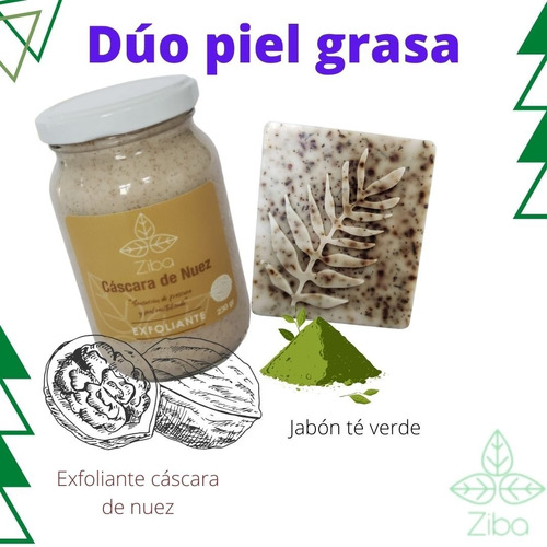 Kit Piel Grasa: Exfoliante Cascara De Nuez Y Jabon Te Verde