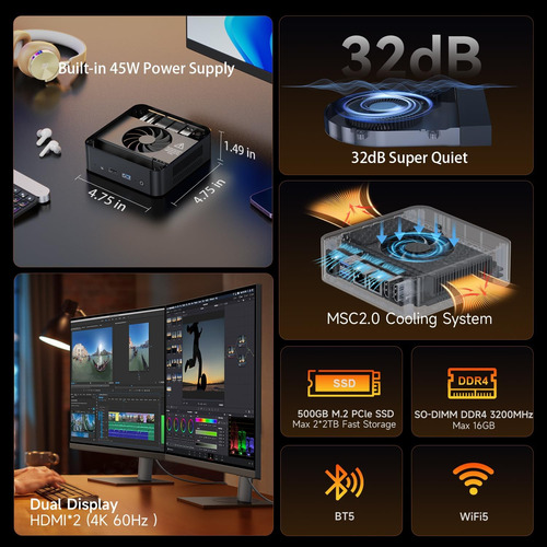 Mini Pc N150, Intel 13th Gen N150 (hasta 3.6ghz), 16 Gb Ddr4
