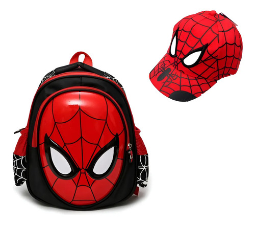 Mochila Preescolar Spider Man 3d Dibujos Animados+sombrero Color Rojo Mfdf