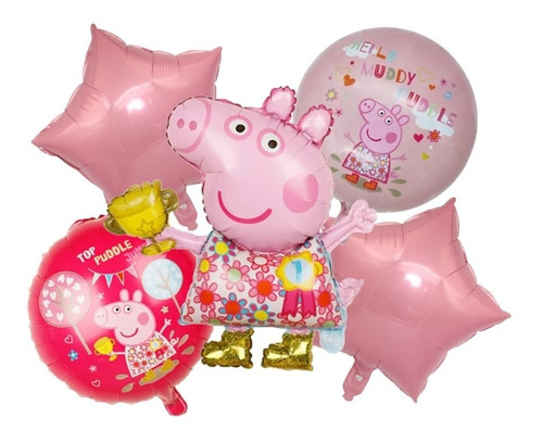 Pack 5 Globos Metalizados Peppa Aire O Helio