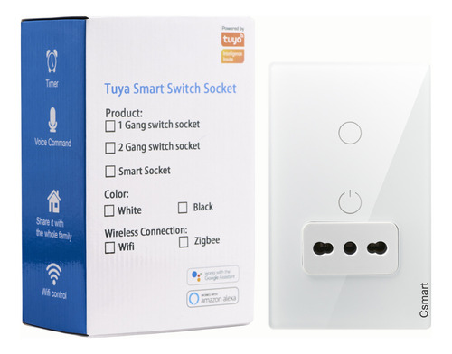 Interruptor Inteligente Wifi Placa Vidrio 1 Canal + Enchufe