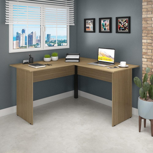 Mesa Em L 135x135cm Escritório Home Office Marrom Fresno