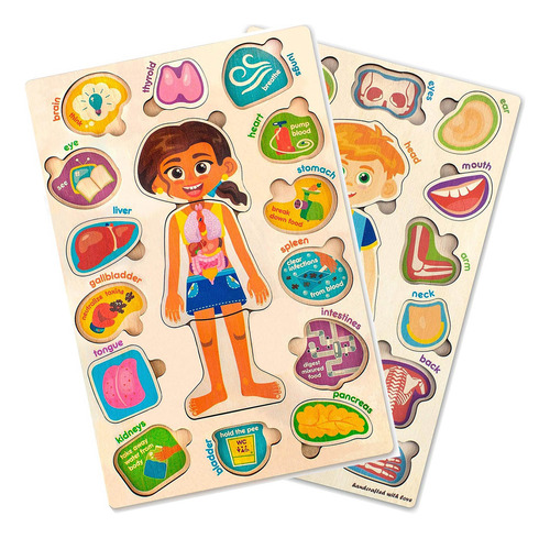 Set X2 Puzzles Cuerpo Humano Rompecabezas Madera - El Rey