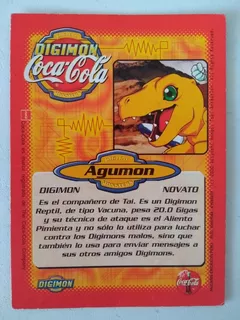 Agumon Card #1 Digimon Coca Cola Serie 1. Perú, Año 2000