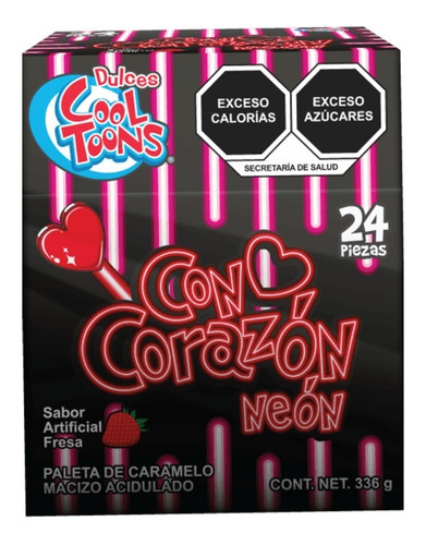 Paleta Corazon Con Palito Luminoso Neon 24 Piezas