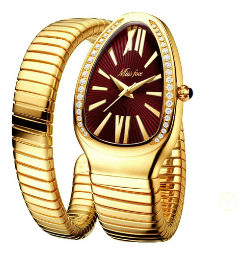 Reloj De Cuarzo De Lujo Missfox Con Forma De Serpiente Para Color Del Fondo Oro/rojo