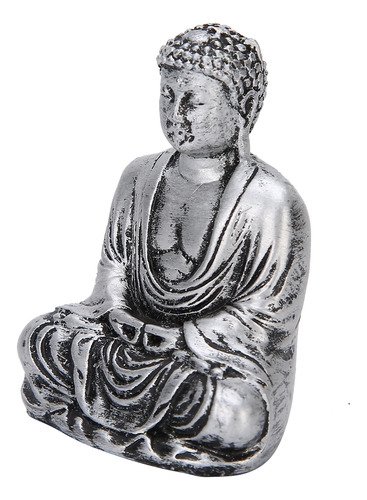 Estatua China De Buda Sentado, Adorno Plateado De Resina
