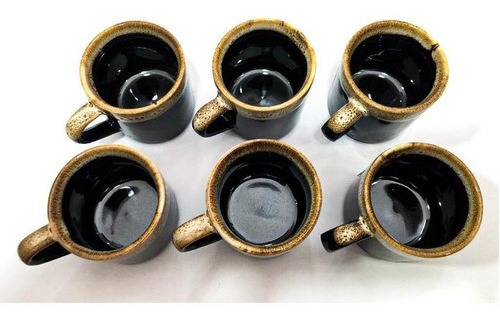 Jogo 6 Xícara Café 60 Ml Porcelana Preta Borda Caneca Cafe