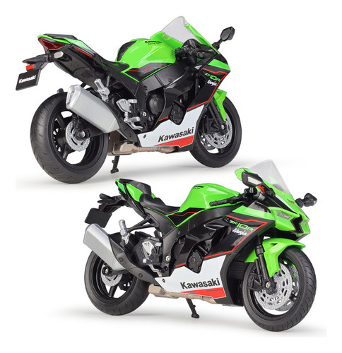 Welly Kawasaki Ninja Zx-10r Verde Moto Con Soporte 1/12