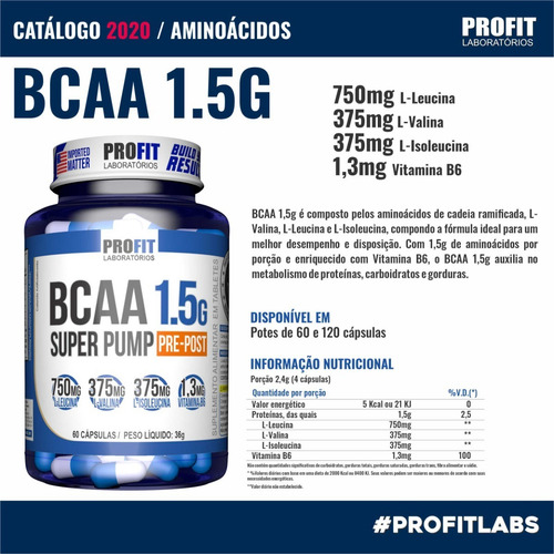 Aminoácido Bcaa Super Pump, 1,5 g, 60 cápsulas, sabor Profit Labs sin sabor