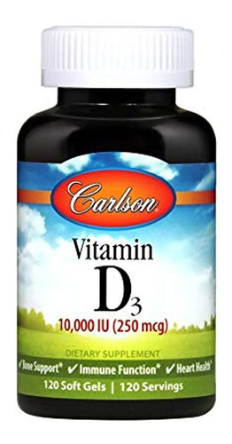 Carlson Vitamina D3 10.000 Ui (250 Mcg), Colecalciferol, Hue