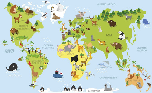 Imagen 6 de 9 de Vinilos Decorativos Mapamundi Infantil - Mapa Animales