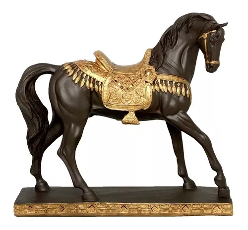 Decoração Peças De Xadrez Preto Cavalo Escultura Grande Estátua 25cm