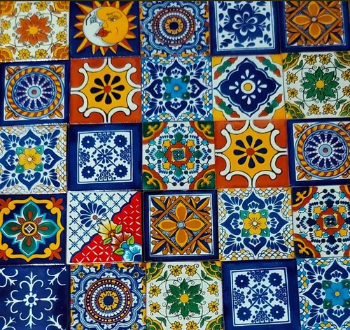 comprar 40 Piezas Azulejo De Talavera 10x10 Cm Diferentes Colores
