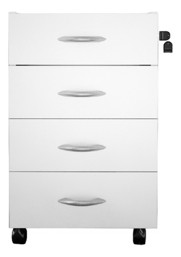Gaveteiro De Escritorio Com 4 Gavetas Rodinhas E Chave Volante Branco - Maiart