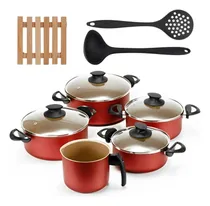 Comprar Jogo De Panelas 05 Pçs + Concha + 05 Descansos + Escumadeira