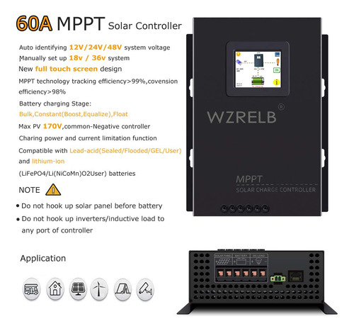 Controlador Carga Solar Wzrelb Mppt Auto Manual Cargador Lcd