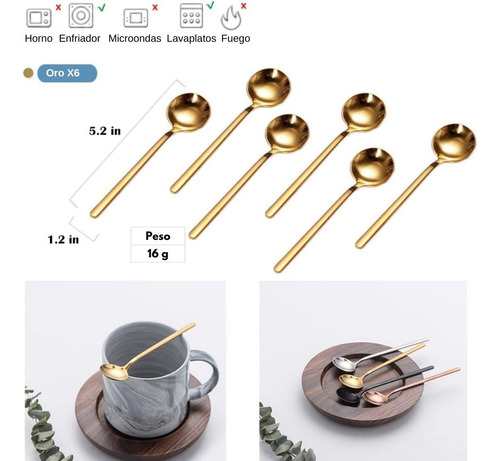 Juego De 6 Cucharas Para Café Doradas, Cucharas Cafeteras