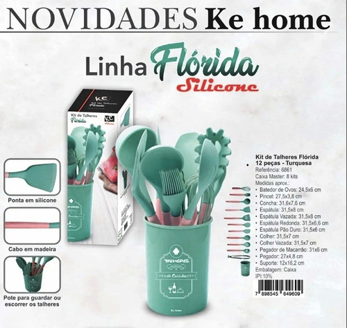 Jogo De Utensílios Cozinha De Silicone Cabo Madeira 12 Peças